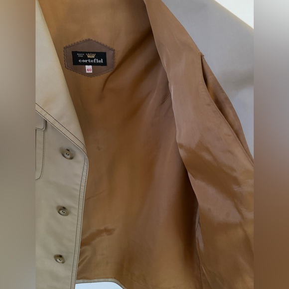 Cortefiel Vintage 70s Tan Jacket w Leather Trim Size Large - Picture 4 of 11